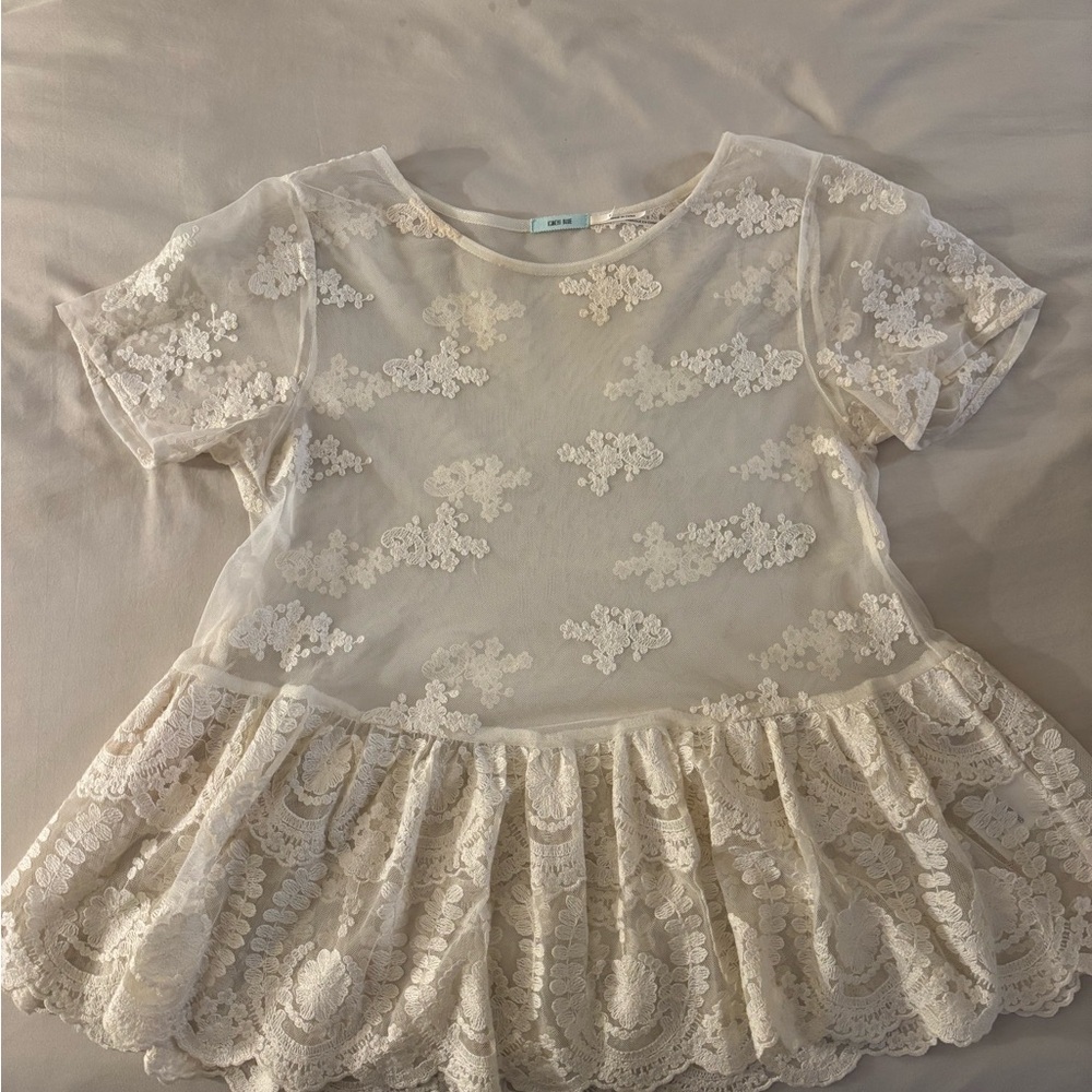 White Lace Peplum Top Kimchi Blue